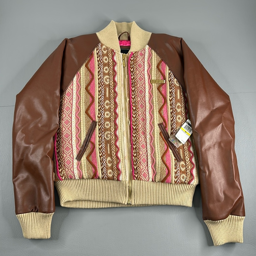 Vintage Coogi Bomber Jacket Womens Large Faux Leather Insulated New